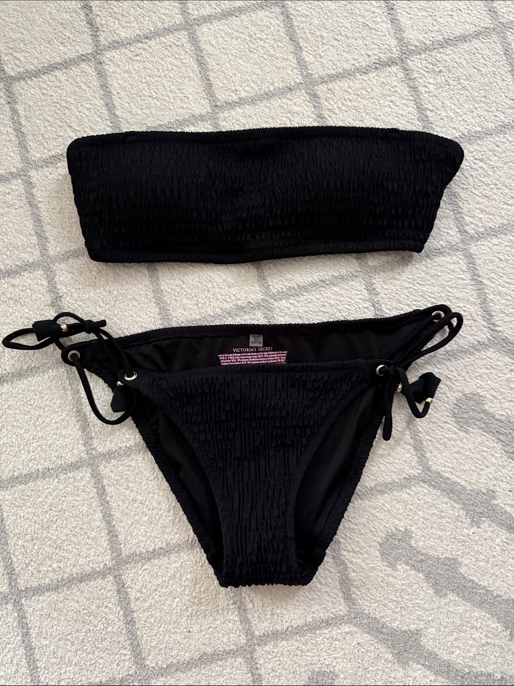 Victoria's Secret Black Smocked Bandeau Two-Piece Bikini